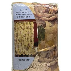 Somerset Jacquard Shower Curtain with attached Tassel Valance & Shower Liner